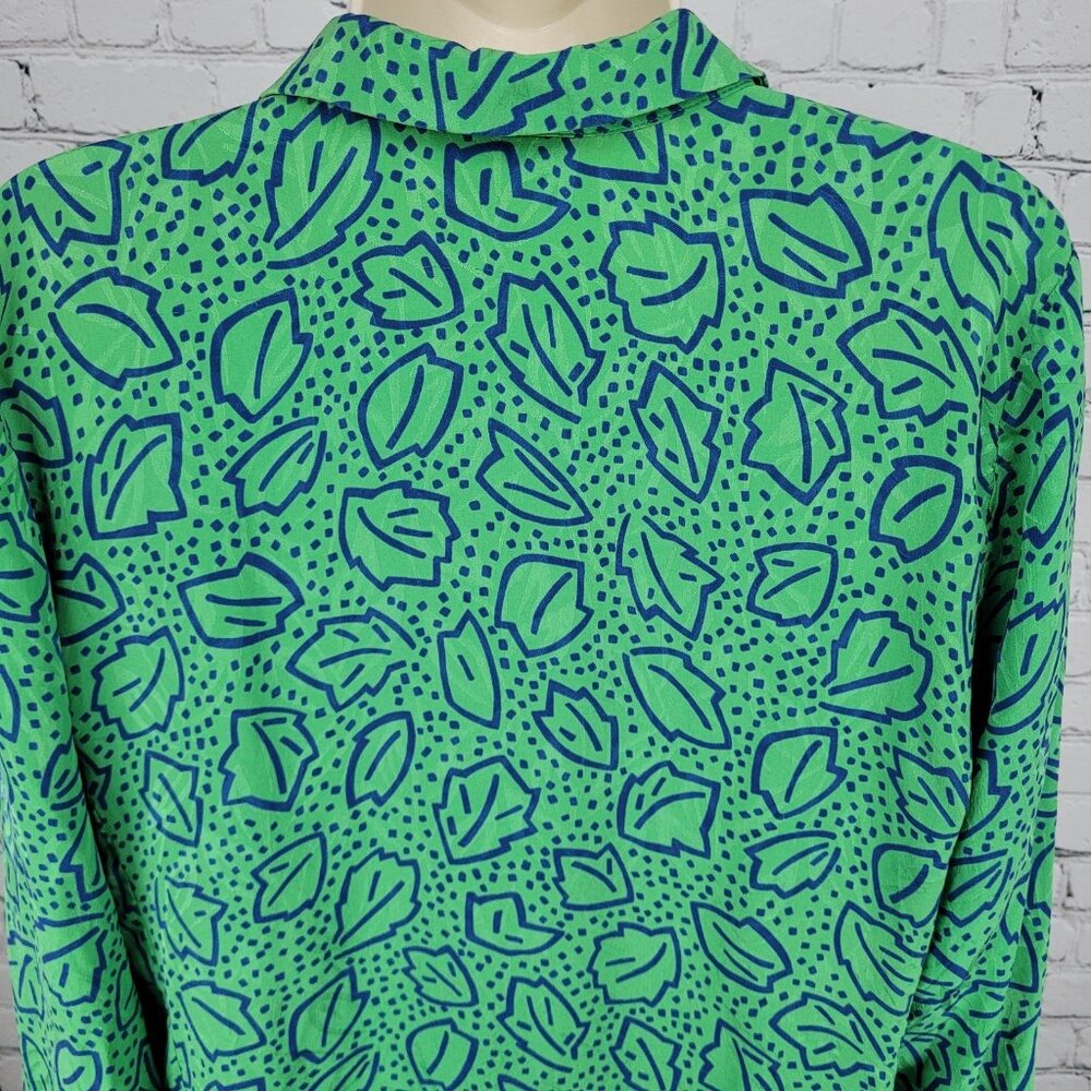 VTG Liz Claiborne Green 100% Silk Leaf Print Unlined Lightweight Jacket Size MP - Picture 10 of 13